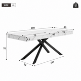 Extendable Dining Table for 6-8 - Modern Table with Marble Effect Tabletop & Metal Cross Legs, Rectangular Kitchen & Dining Room Table, White