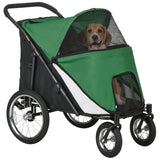 PawHut Foldable Pet Stroller with Washable Cushion, Storage Bags, Safety Leash, Dark Green