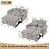 2 Seater Fold-Out Sofa Bed with Sleeping Function - Pull-Out Sleeper Sofa, 3-Level Adjustable Backrest, Cotton Linen Fabric, Light Gray
