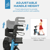 Folding Rollator Walker, Lightweight with Seat, Backrest, Dual Brakes, Adjustable Handle Height, and Storage Bag, Blue