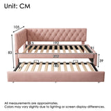 Upholstered Daybed with Pull-Out Bed - 3FT Single Sofa Bed 90x190cm, Trundle Guest Bed with Slatted Frame, Velvet