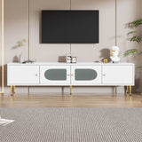Modern TV Stand with Storage - 4 Door TV Cabinet with Glass Doors, Fits up to 70 Inch TV