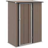 Metal Garden Storage Shed, 5ft x 3ft Sloped Roof Lockable Door, Brown