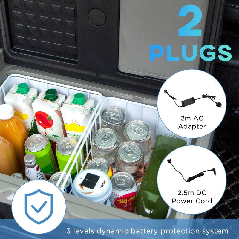 40L Car Refrigerator, Portable Compressor Cooler Box Fridge Freezer with LED Light, Foldable Handles, Cup Holders, 12/24V DC and 110-240V AC