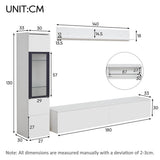 3-Piece White TV Wall Unit with LED Lights - High Gloss TV Stand, Display Cabinet and Wall Shelf for Living Room