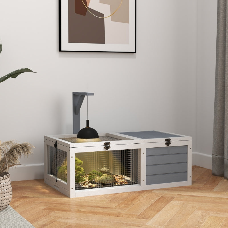 Wooden Tortoise Enclosure, Lamp Holder, Outdoor/Indoor, Light Grey