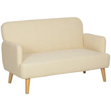 Velvet Feel 2 Seater Sofa, Small Loveseat with Wood Legs, Cream White Fabric