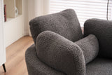 Teddy swivel armchair with 3 back cushion pillow ottoman crescent stool, Medium Grey