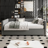 3ft Upholstered Daybed with Pull-Out Trundle - Convertible Single to Double Bed, Linen Grey