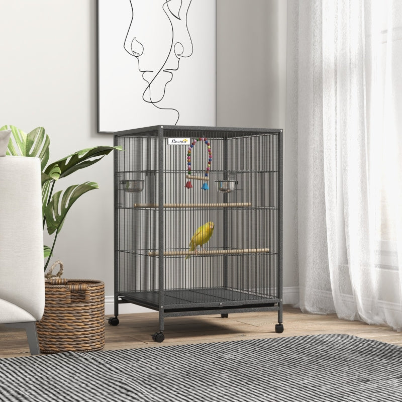 Bird Cage, Budgie Cage with Rolling Stand, Grey