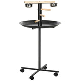 Metal Bird Table Play Stand, Bird Feeder Station, Four Wheels, Feeding Bowls, Round Tray