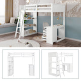 3ft Kids Bunk Bed with Desk & Storage – White Wooden Bed with 4-Step Ladder, Drawers & Shelves