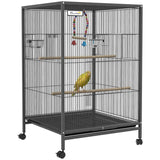 Bird Cage, Budgie Cage with Rolling Stand, Grey