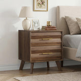 Single Bedside Table with 2 Drawers - Modern Bedroom Storage Cabinet with Metal Handles, Walnut Effect