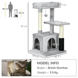 Cat Tree Climbing Tower Scratch Post Activity Center with Massage Toy Hanging Ball Bed Condo Perch, Grey