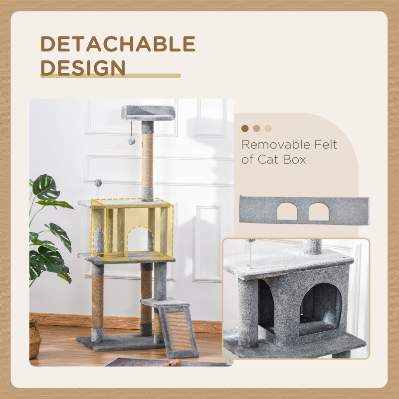 Cat Tree Tower 142cm Climbing Activity Center with Jute Scratching Post, Grey