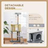 Cat Tree Tower 142cm Climbing Activity Center with Jute Scratching Post, Grey