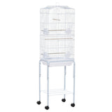 Bird Cage with Stand Wheels Slide-out Tray Storage Shelf, White