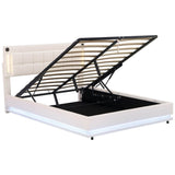 4ft6 Double Velvet LED Hydraulic Bed - Adjustable Tufted Headboard with USB and Type C Charging