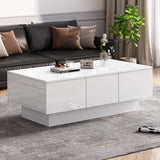 Coffee Table for Living Room, Modern Side Table with 2 Drawers and 2 Big Storage Space, White High Gloss Particle Board