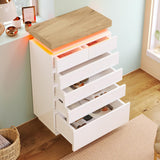 High Gloss Sideboard Cabinet with 6 Drawers - RGB LED Storage Chest of Drawers for Living Room & Bedroom, White