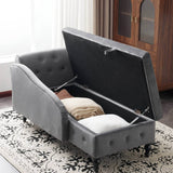 Velvet Chaise Lounge with Storage - Upholstered Right Hand Chaise Sofa, Button Tufted