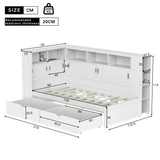 3ft Single Platform Bed with Trundle & Storage - Bed Frame with USB Charging and Bookcase