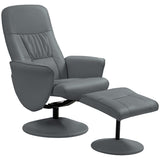 Swivel Recliner Chair and Footstool with High Back, PU Leather, Grey