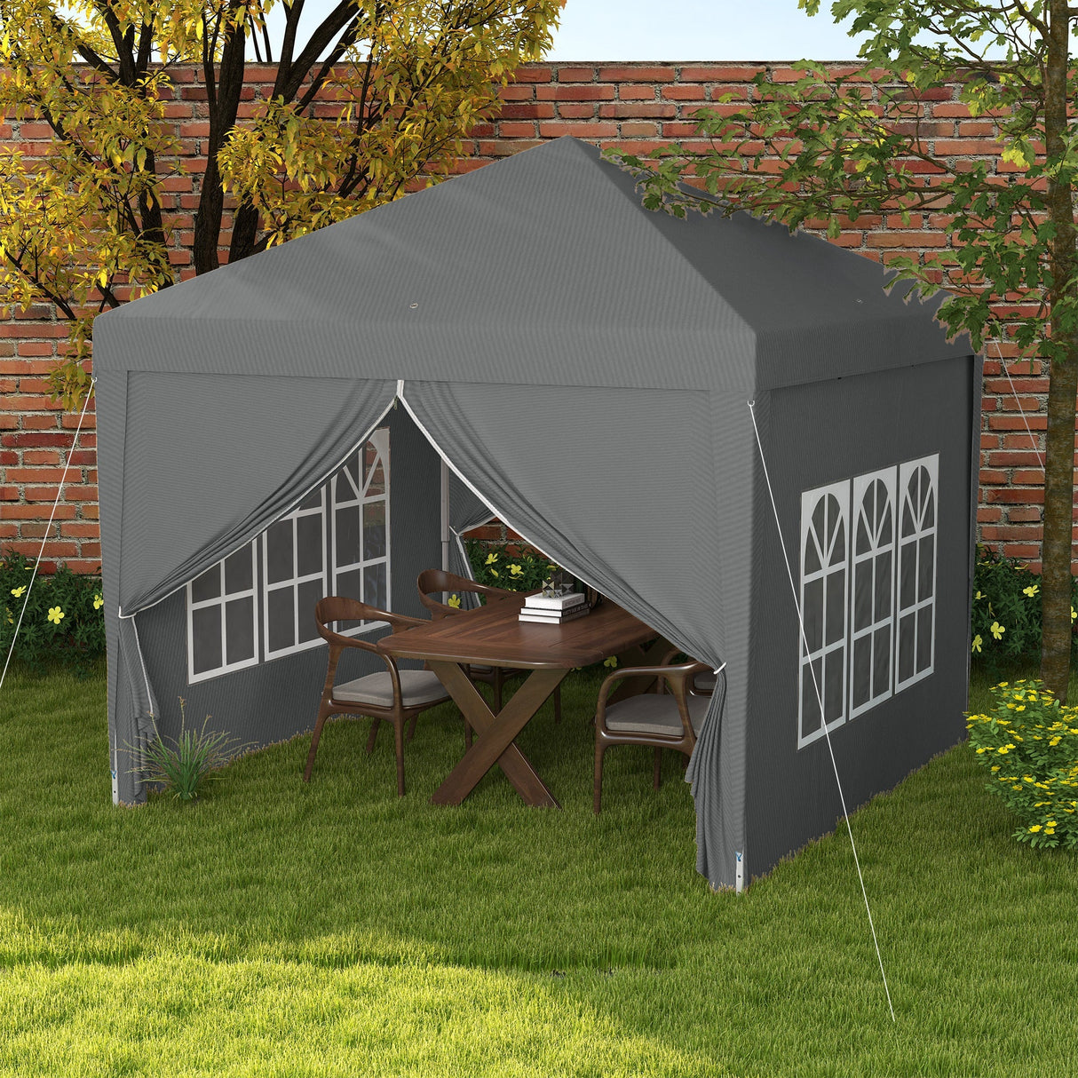 Pop Up Gazebo Water Resistant with Carry Bag and 2 Windows, Grey