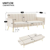 Modern Velvet Sofa Bed - Adjustable Backrest & Armrests, Convertible Sleeper with Metal Legs for Living Room, Bedroom & Guest Room, Beige