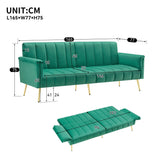Modern Velvet Sofa Bed - Adjustable Backrest & Armrests, Convertible Sleeper with Metal Legs for Living Room, Bedroom & Guest Room, Green