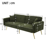 Sofa Bed with Adjustable Backrest, Gold Legs, Cushions and Side Storage Pockets