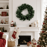 Pre-Lit Artificial Christmas Wreath - Realistic PVC Foliage Wreath with Warm White LED Lights for Door & Home Decoration