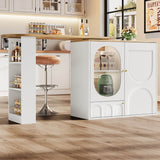 Modern Swivel Bar Table with Storage - White Rotating Kitchen Island with Shelves and 2 Doors