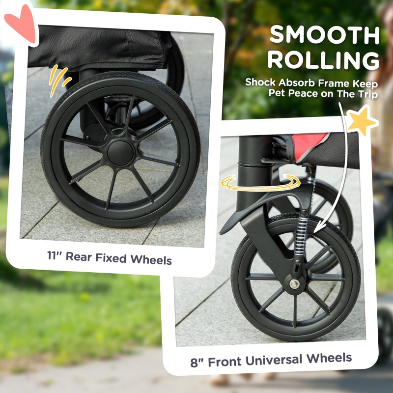 PawHut Pet Stroller for Large Dogs, Easy Folding, 4 Wheels, Black
