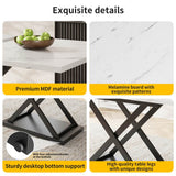 Extendable Dining Table 120-160cm - White Marble Effect Top, Black Cross Legs