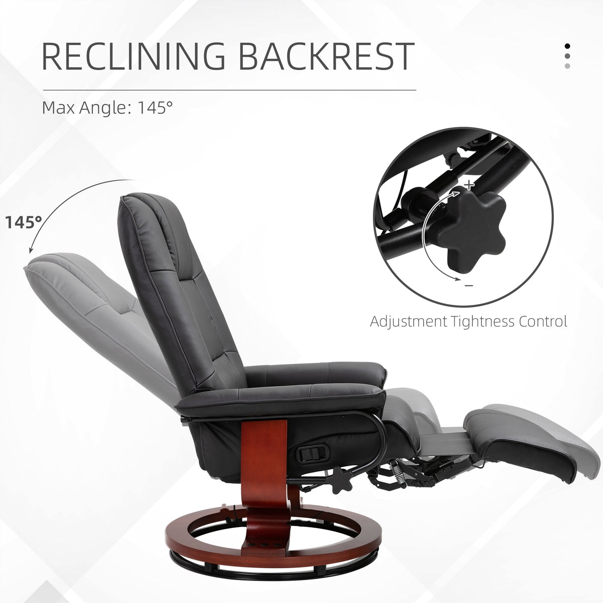 Swivel Recliner Chair with Footstool, Manual Recliner Armchair, Faux Leather, Black