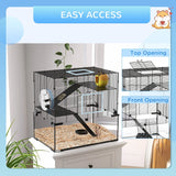 Hamster/Gerbil Cage with Deep Glass Bottom, Non-Slip Ramps, Platforms, Hut, Exercise Wheels, Water Bottle, Dish