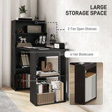 Computer Desk 120cm, PC Laptop Table with 6-Tier Storage Bookshelves, Black Wooden