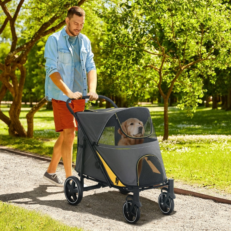 Pet Stroller with Universal Front Wheels, Shock Absorber, One-Click Foldable, and Storage Bags