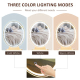 Dressing Table Set with LED Light, Round Mirror, 2 Drawers, Cushioned Stool, White