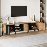 TV Stand TV Cabinet for up to 80 Inch TV with 3 Cabinets and 3 Open Shelves, Steel Frame, Brown and Black
