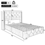 3ft Single Upholstered Bed Frame – Beige Linen Bed with Button Tufted and Riveted Headboard