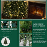 Snow Flocked Artificial Christmas Tree with Pine Cones - Full PVC Xmas Tree with 8-Mode Warm White LED Lights, 6ft/7ft