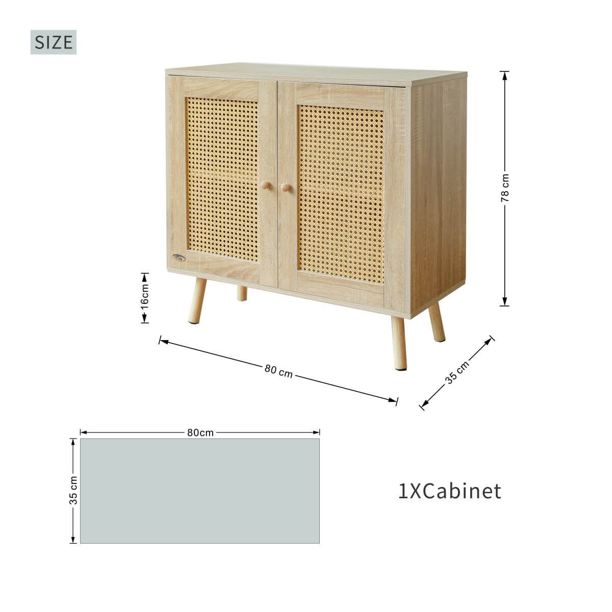Wooden Storage Cupboard with Double Doors - Freestanding Storage Cabinet