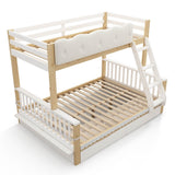 Wooden Bunk Bed for Kids - Single Over Double Bunk Bed with Drawers & Side Bookcase, White & Natural