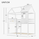 Bunk Bed, Children Cabin Bed, Single Bed for Kids, Twin Sleeper, 3FT, Solid Pine Wood, White