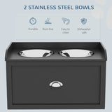 Raised Dog Bowls with 21L Storage Drawer for Large Dogs and Cats - Stainless Steel, Black