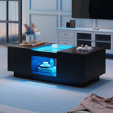 LED Coffee Table with Storage - 2 Tiers, 2 Drawers, Black
