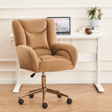 Velvet Swivel Office Chair - Adjustable Height, Gold Legs, Brown